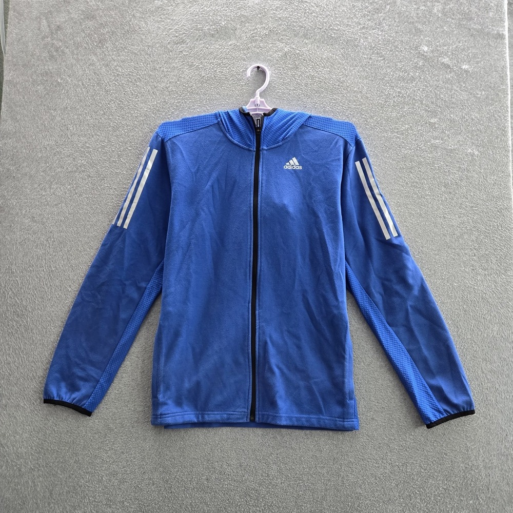 Adidas Men Hoodie L Blue Climacool Activewear Logo Zipper Long‎ Sleeve